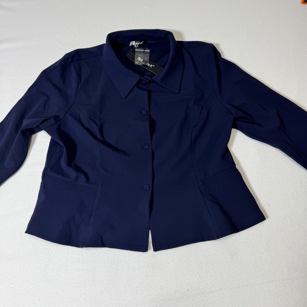 Allegra K Navy‎ Blue Peplum Blazer Jacket Size XL Solid Long Sleeve Button Front